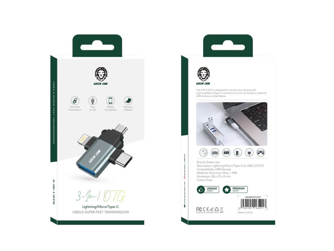 Green Lion 3 in 1 OTG (Lightning / Micro / Type-C) - Gray Green Lion 3 in 1 OTG (Lightning / Micro / Type-C) - Gray
